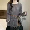 Suéter de Punto Calado con Abertura Estilo Nuevo 2026 para Mujer, Moda de Verano, Nuevo Diseño Elegante, Cinturón Elegante, Ceñidor de Cintura, Cubre-todo de Corte Regular Adelgazante