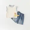 Camiseta Fina para Bebê 2026 Novo Verão Desenho Animado Top Sem Manga Infantil para Meninos Roupa Externa Casual Classe a