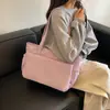 Nova bolsa de ombro rosa para o dia a dia 2026, feita de tecido de nylon com detalhes em renda, grande capacidade, estilo tote, bolsa de ombro simples e versátil
