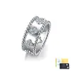 Anillo de Plata de Ley S925 con Moissanita, Anillo de Flor de Cuatro Hojas con Bordes de Perlas, Moda de Lujo Ligero, Estilo Popular Transfronterizo en Europa y América