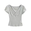 Camiseta de Manga Corta con Cuello en V Estilo Chica Hot Deseo Puro para Mujer Verano 2026 Nuevo Nicho Escotado Ajustado Elegante Top Corto
