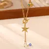 Moda Europeia e Americana Aço Inoxidável Fivela OT Estrela Concha Colar para Mulheres Estilo Retro Francês Zircônia Franja Corrente para Clavícula