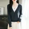 Nuevo Estilo de Primavera Cardigan de Punto 100% Lana Hilo Yangzi de 48 Hilos, Tejido Falso de Dos Piezas, Ropa de Abrigo Ajustada para Mujer