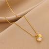 Collar con Colgante Doble Redondo de Piedra Ojo de Gato de Dongren Coreano en Acero de Titanio para Mujer, Cadena Versátil para Clavícula, Joyería al por Mayor