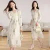 Vestido estampado de manga longa estilo retrô para mulheres, novo estilo outono 2026, vestido que afina a cintura