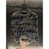 Moletom de Alta Qualidade Estilo Coreano com Estampa de Letras Rasgado Lantejoulas Gola Redonda Outono Inverno Popular Camiseta de Base Manga Longa Moda Masculina Tendência
