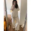 Pijama Listrado Preguiçoso Estilo Coreano para Mulheres, Novo Estilo de Verão, Conjunto Solto de Manga Curta e Calça Longa, Roupa de Casa, Tamanho Grande, Pode Ser Usado Fora