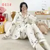 Pijama Feminino 2026 Novo Outono e Inverno Algodão Nuvem Conjunto de Roupa para Casa Desenho Animado Manga Longa Feminino Gola Lapela Outerwear