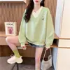 Moletom Jacquard Falso Duas Peças sem Capuz para Mulheres, Estilo Fino para Primavera e Outono, Super Tendência, Rejuvenescedor, Top com Bordado de Urso e Decote V para Alunos do Ensino Fundamental