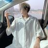 Camisa de Manga Corta Hueca con Caída Estilo Americano para Hombre en Verano Seda de Hielo Transpirable Manga Tres Cuartos Estilo Étnico Camisa Texturizada