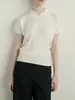 Polo Retro Blanco Tejido Manga Corta Top Verano Desplazamiento Casual Universitario Temperamento Camiseta Mujer