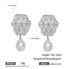 Pendientes Cruzados Transfronterizos Europeos y Americanos de Flor de Zirconia y Botón de Perla de Cobre Vintage, Pendientes Versátiles de Moda de Lujo Ligero de Gama Alta