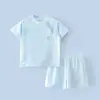 Conjunto Respirável Sem Costura com Sensação de Gelo para Meninos e Meninas, Roupa de Shorts de Bebê de Malha de Secagem Rápida com Manga Curta para Crianças, Roupa Fina para Crianças