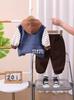 Roupa Infantil Meninos Roupa de Outono conjunto 2024 Novo Bebê Crianças Primavera e Outono Estilo Ocidental Bebê Colete Jeans Conjunto de Três Peças Tendência
