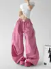Conjunto Rosa Dopamina Chica Dulce Picante Pantalones de Pierna Ancha para Mujer Verano Raya Lateral Caída Adelgazante Danza Jazz Pantalones Scimitar