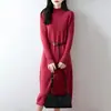 Vestido de Tricô Feminino 2026 Outono/Inverno Novo Lã Pura Gola Redonda Meia-Alta Manga Longa Vazado Torcido Comprimento Médio