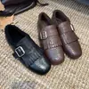 Mocasines Planos de Cuero con Hebilla, Brogue Tallado y Ribete de Piel para Mujer 2026 Nuevo Estilo Coreano Retro con Borlas Slip-On