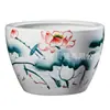 Vaso Azul e Branco de Cerâmica Jingdezhen com Flores, Vaso de Lótus, Vaso Grande para Jardim, Vaso de Peixe Dourado, Aquário Pintado à Mão com Pintura a Tinta, Sala de Estar, Exterior