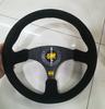 Volante de cuero modificado para coche om de 13 pulgadas 14 pulgadas plano calvo cuero cuero esmerilado gamuza con anillo