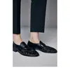 Versión de Piel de Vaca Zapatos Mocasines Hechos a Mano con Patrón de Anguila para Mujer Slip-ons de Tacón Grueso Fruncidos Versátiles Suela Gruesa Estilo Británico Zapatos Pequeños de Cuero