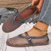 Zapatos de malla transpirables de suela blanda de gran tamaño para mujer, nuevos zapatos Mary Jane de malla hueca de suela plana, superventas transfronterizo