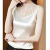 2021 Primavera/Verão Meia-alta Pescoço Mãe Base Camisa Feminina Slim-fit Elegante Sem Mangas Ice Silk Top Cetim Colete