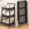 Nuevo Carrito Plegable de Acero al Carbono Estante de Almacenamiento Multicapa Estante de Almacenamiento Extraíble Carrito de Almacenamiento de Bocadillos para Cocina Dormitorio