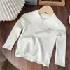 Camiseta básica de canalé con cuello de muñeca para niña, camiseta de cuello camisero para niñas de primavera y otoño, top lindo para niños pequeños y bebés, moderno