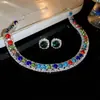 Conjunto de Brincos Quadrados Cravejados de Diamante e Colar de Duas Peças, Fashion, Leve, Colar Luxuoso e de Alta Qualidade, Conjunto de Joias Elegante e Versátil