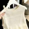 Colete Pulôver Elegante de Gola Redonda com Textura Jacquard Pesado Macio Vazado Verão 2026