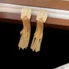Pendientes de Metal Plegado Doble Capa con Borla para Mujer, Pendientes Colgantes de Diseño de Nicho ins, Elegantes Accesorios Largos para Orejas