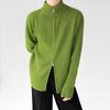 Cardigan Tricot Masculino Verde Abacate Estilo Preguiçoso Coreano com Zíper Gola Alta Tricô Solto Jaqueta Outono Inverno