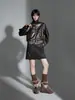Jaqueta Casual Curta Bonita, Gola Alta Curta, Novo Estilo Primavera/Outono, Jaqueta de Couro Estilo Retrô, Casaco Jaqueta, Jaqueta de Couro Nova
