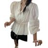 Camisa de encaje con cordón ajustable de alta gama para mujer de Dongdaemun, Corea del Sur, con cintura pequeña y fresca, para adelgazar.