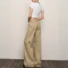 Jeans de Mujer Estilo Americano 2025 Nuevos de Moda Caqui Tiro Bajo Retro Largo Hasta el Suelo Holgados Acampanados