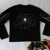 Estilo Gótico Americano Moda Nueva Casual Cuello Redondo Estampado de Letras Holgado Waffle Suéter Camiseta Top para Primavera y Otoño