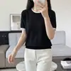 Camiseta de manga corta de algodón puro con bloques de color, estilo nuevo de verano, adelgazante, cuello redondo con bloques de color, diseño simple, top versátil para mujer