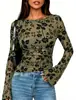 Pulôver feminino de gola redonda com design floral em veludo e corte justo de manga longa, novidade outono 2026, transfronteiriço europeu e americano Amazon TikTok