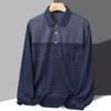 Polo de Otoño de Manga Larga para Hombre con Bolsillos Reales, Polo de Rayas para Hombre de Mediana Edad y Anciano con Cuello Vuelto