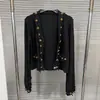 Cardigan de Tricô Elegante de Alta Qualidade com Design de Pequeno Aroma, Gola V, Bordado com Contas e Acabamento de Orelha, Nova Coleção Outono/Inverno 2025