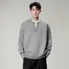Suéter falso de duas peças com gola Henry para homens, inverno de alta qualidade, ano do zodíaco vermelho, camisa base de tricô com gola redonda para homens