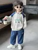Q168 Conjunto de Primavera y Otoño para Niños Estilo Nuevo Ropa Deportiva Casual Infantil Conjunto de Dos Piezas Ropa Elegante para Bebés Niños