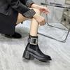 Zapatos Rodis 2025 de Piel Genuina con Hebillas de Diamante, Botas de Mujer Modernas Europeas y Americanas, Tacones Gruesos, Puntas Redondas, Botas de Estilo Británico