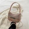 Bolso de Paja Estilo Coreano Estilo Étnico Color de Contraste Nuevo de Moda Primavera y Verano Bolso Simple de Media Luna Bolso Portátil Simple de Perla para Debajo del Brazo