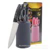 Venda Direta de Fábrica Conjunto de Facas de Aço Inoxidável Combinação de Faca de Cozinha e Tesoura com Cabo Revestido e Suporte Cilíndrico para Facas Conjunto de Sete Peças