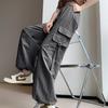 Macacão Cinza Feminino 2025 Novo Cintura Alta Perna Larga Solto Casual Emagrecedor Calça Esportiva Americana para Homens Baixos