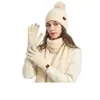 Conjunto de Tres Piezas de Gorro Bufanda Guantes Tejidos para Otoño Invierno Gorro de Lana Grueso Cálido Guantes con Pantalla Táctil para Mujer