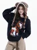 Suéter de Tricô Jacquard Cartoon Pony Estilo Retrô Americano para Homens e Mulheres, Novo Estilo Outono e Inverno, Pulôver Solto e Preguiçoso Estilo High Street