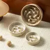Tazón de patrón de mármol para comer lento con soporte de bambú, tazón de cerámica para mascotas, tazón anti-asfixia para gatos de alimentación lenta, tazón para perros, tazón de comida anti-derrames