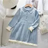 Vestido Suéter Feminino Outono Inverno Novo Estiloso Bloco de Cores Malha Versátil Pulôver Manga Longa Moda Infantil Vestido Princesa